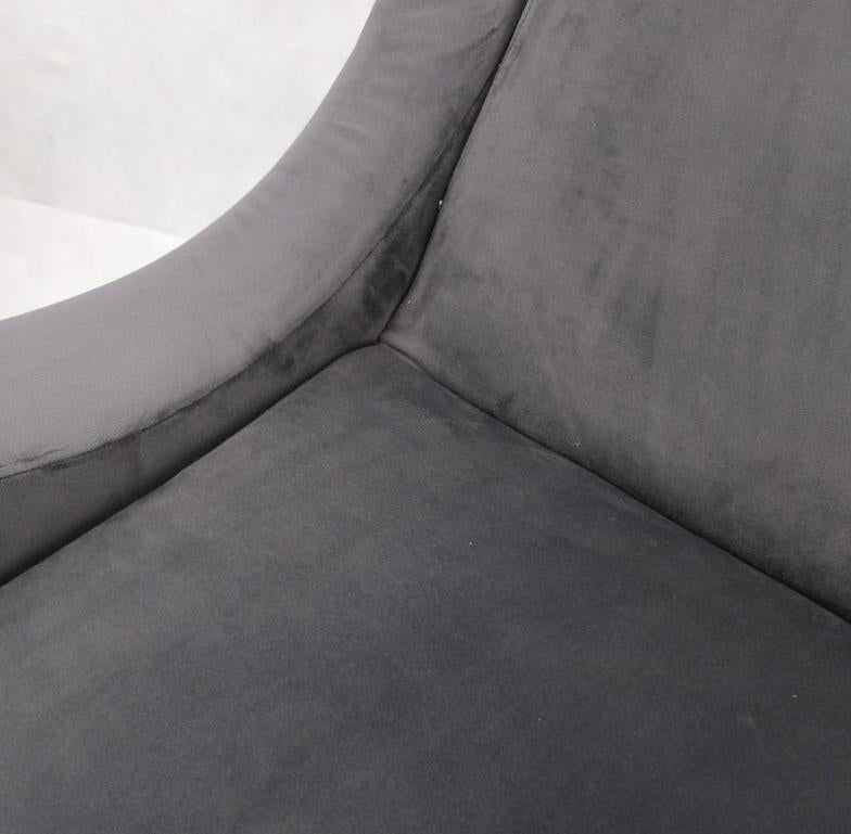 Pair Italian Mid-Century Modern Brass Legs Grey Arm Lounge Chairs