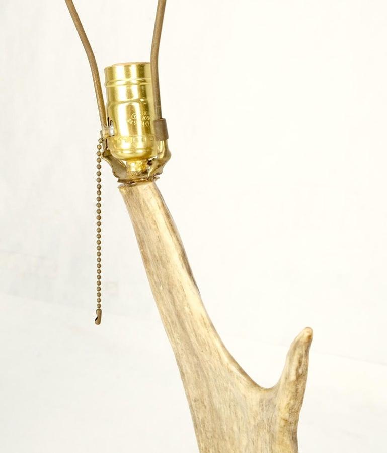 Pair of Very Large Antler Horn Bases Artist Signed Table Lamps Folk Art Modern