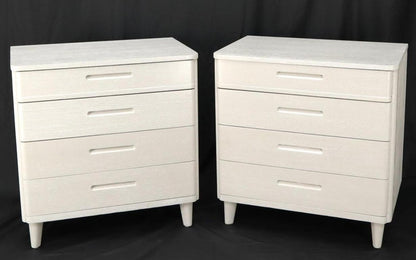 Pair of Restored Solid Oak Cerused White & Grey Finish 4 Drawers Bachelor Chests