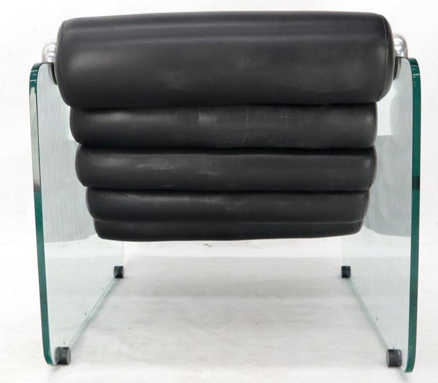 Fabio Lenci Hyaline Chair Lounge Glass Black Leather, 1974