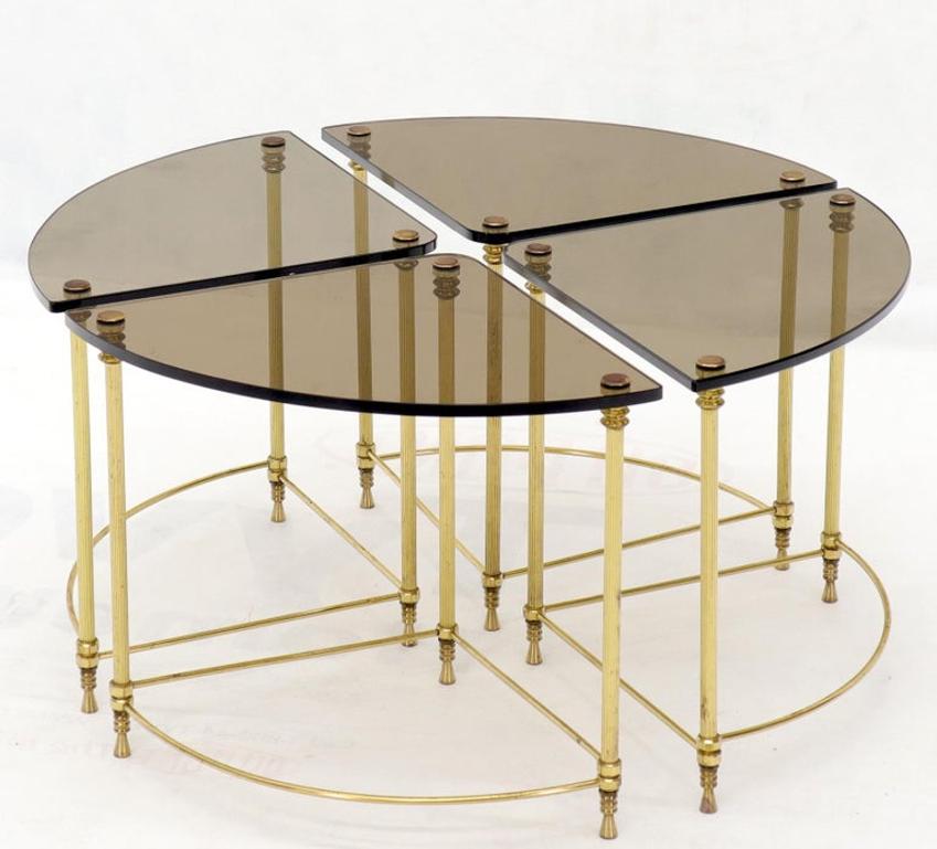 Circular Round Smoked Glass Brass Legs Nesting Coffee Table
