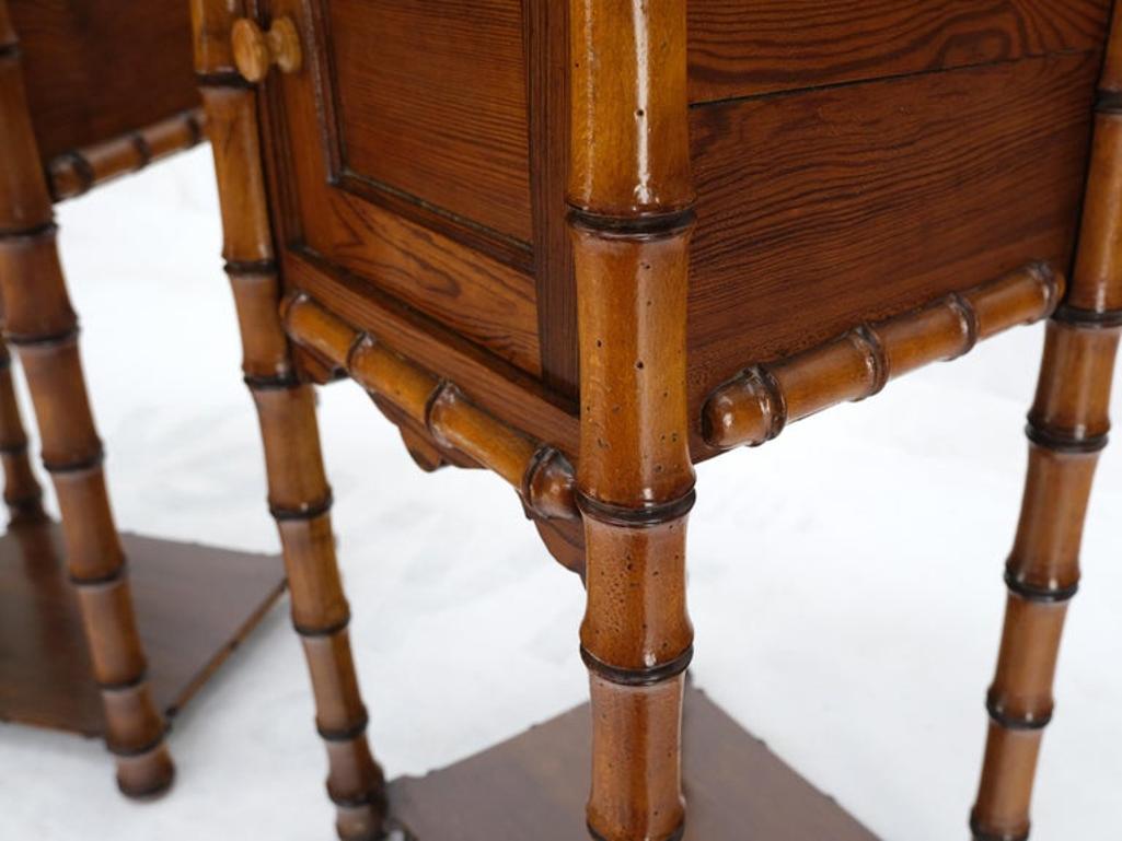 Pair of Antique Faux Bamboo Marble Top Two Tier One Door Drawer Nightstands