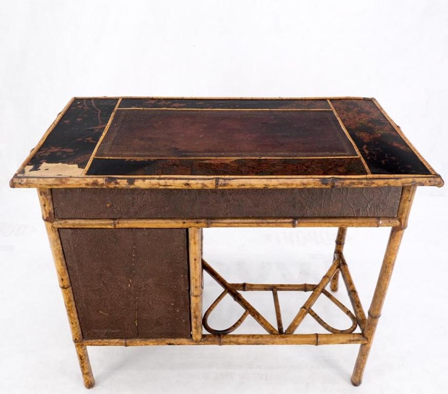 Antique Asian Oriental japaneese Burned Bamboo Hand Painted Decorated Desk Table