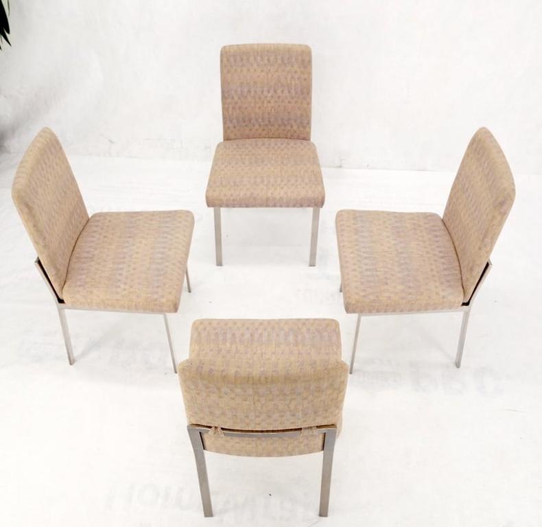 Set of 4 Mid-Century Modern Polished Stainless Steel Upholstered Dining Chairs