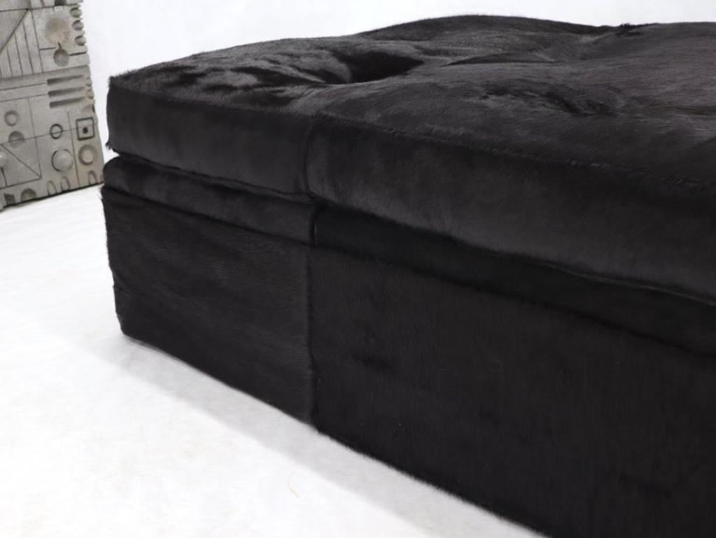 All Black Cowhide Fur Upholstery Custom Daybed Large Bench