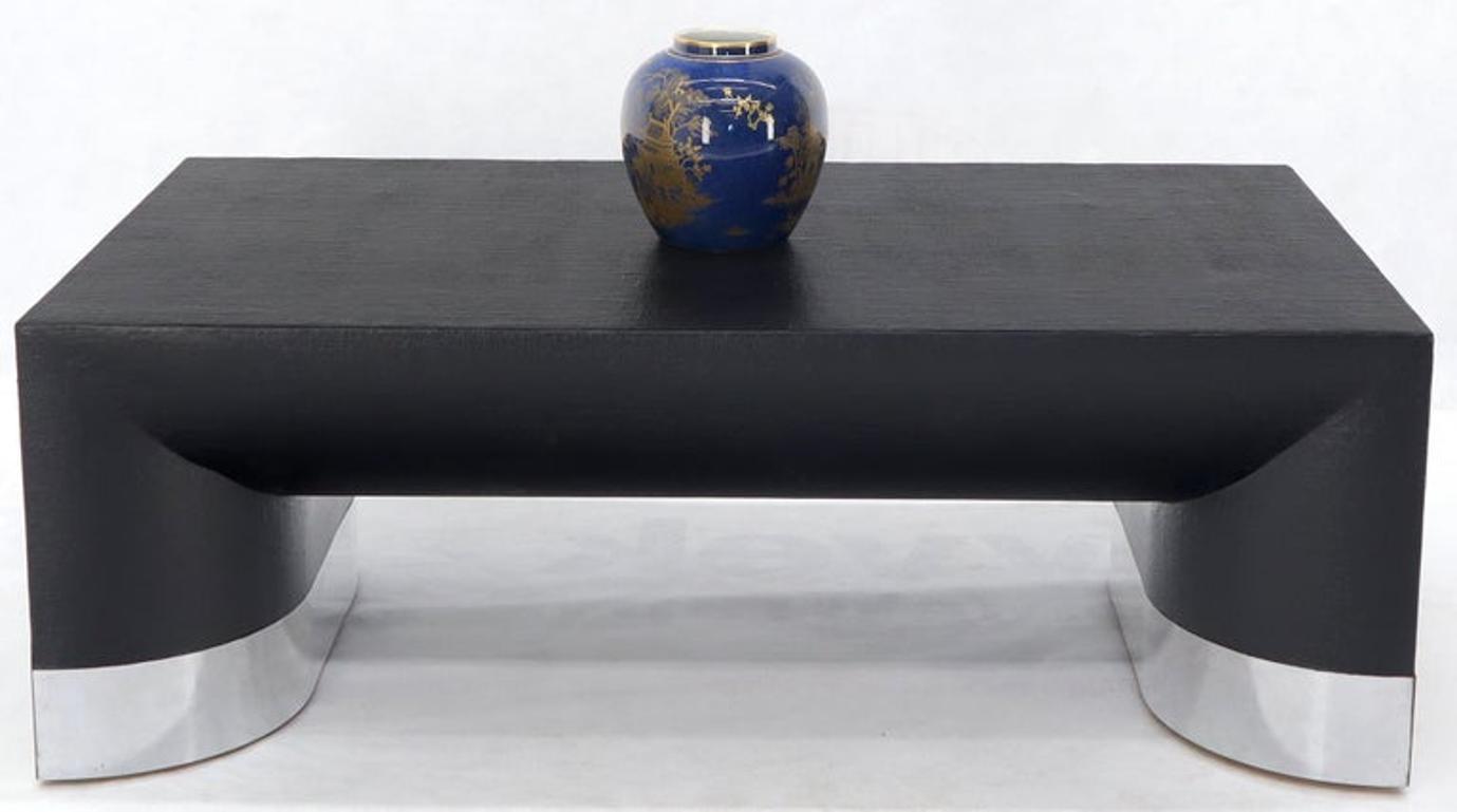 Large Black Lacquer Cloth Covered Chrome Base Rectangular Coffee Table