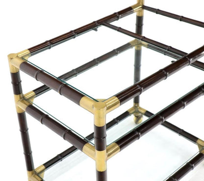 Italian Faux Bamboo Three-Tier Glass Shelves Rolling Serving Cart Bar