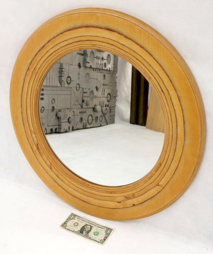 Round Wooden Studio Made Artist Signed Wall Mirror