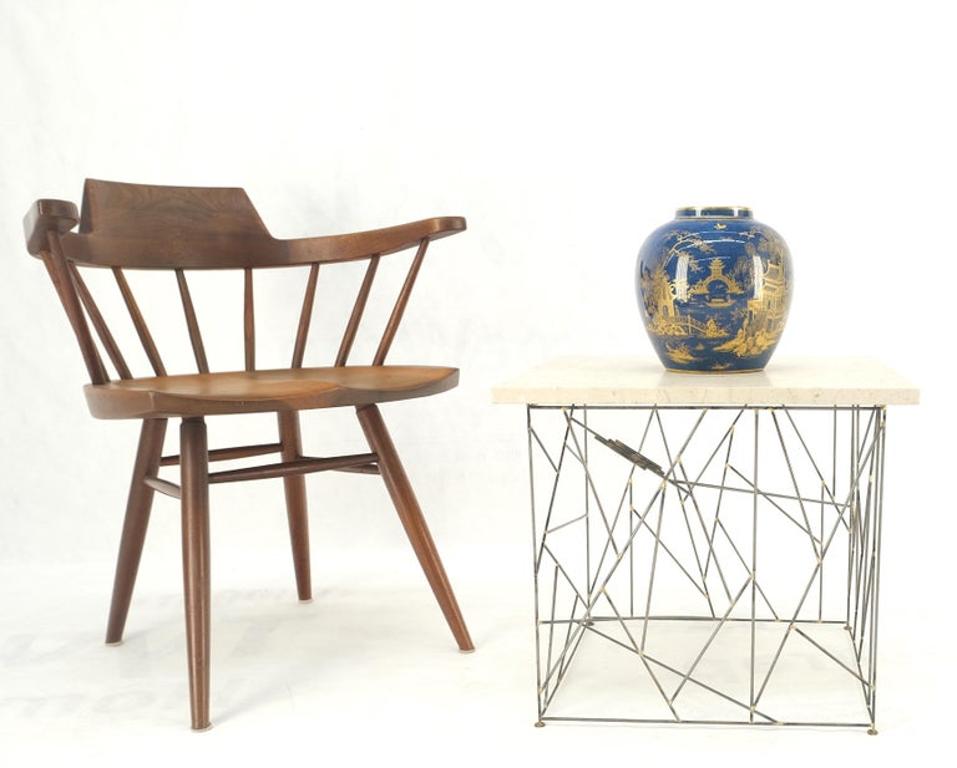 Travertine Top Wire Base Square Side End Table Stand Mid-Century Modern MINT!