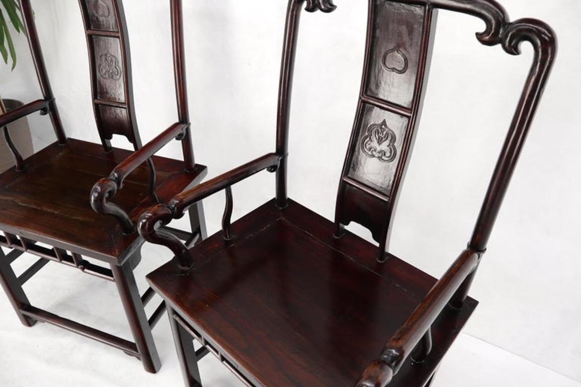 Pair of Chinese Rosewood Nicely Carved Arm Side Chairs