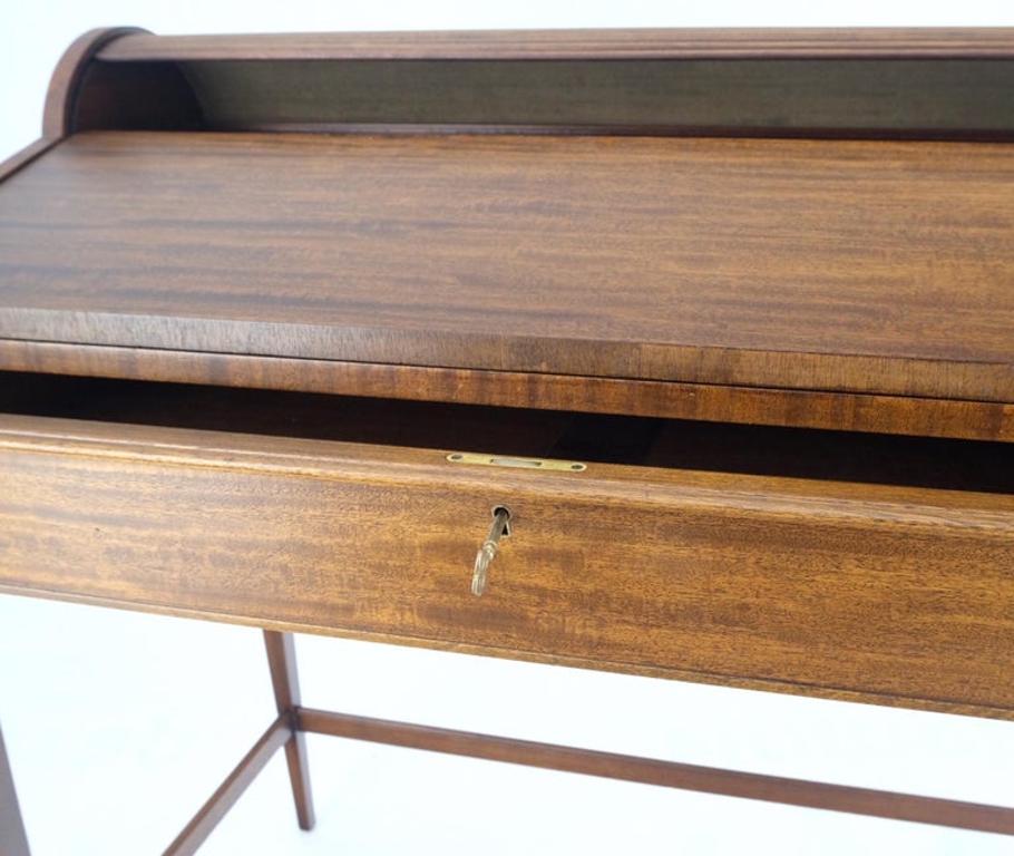Petit Roll Top Mahogany Mechanical Desk Writing Table Tapered Legs Mid Century