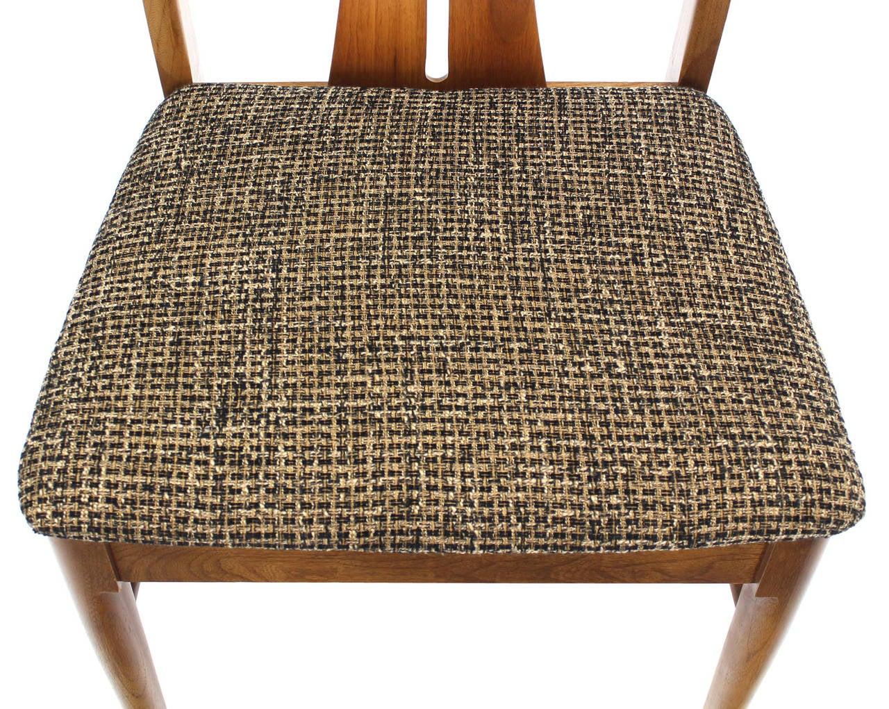 Six Mid-Century Modern Medium Light Walnut Dining Chairs New Upholstery MINT