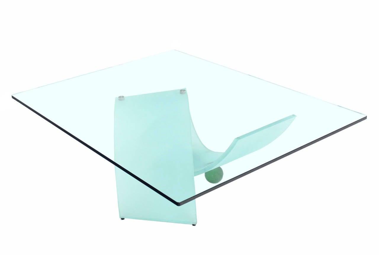 Italian Frosted Glass Ribbon Base Square Glass Top Rectangle Coffee Table MINT!