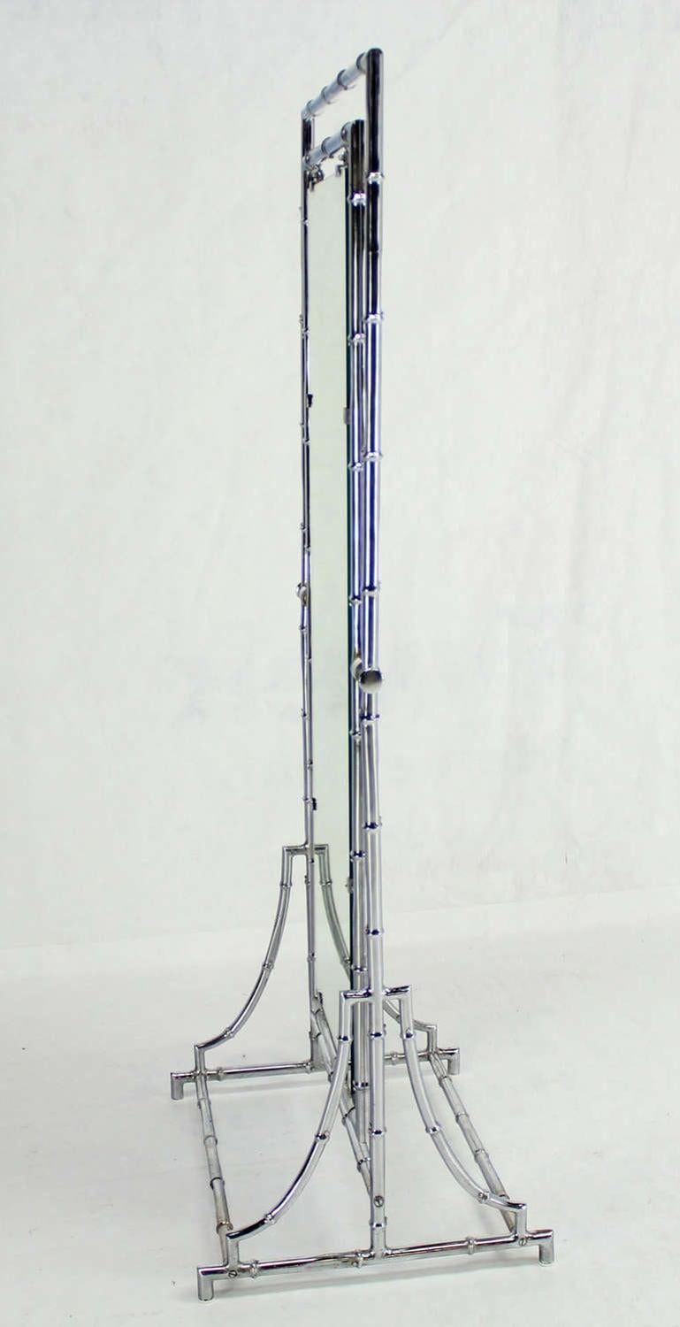 EstablishedLines Mid Century Modern Chrome Faux Bamboo Metal Cheval Floor Mirror Double Sided