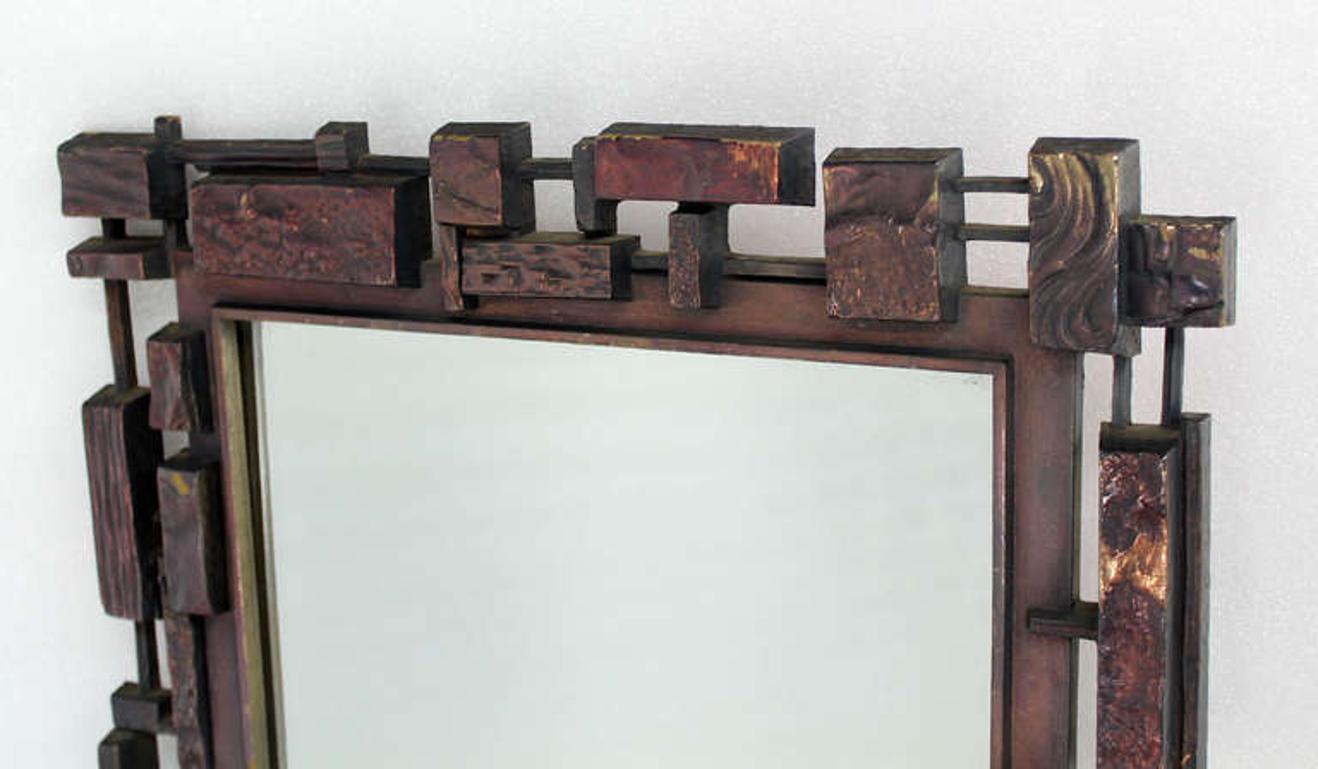 Rectangle Mid Century Modern Cityscape Brutalist Style Frame Wall Mirror MINT!