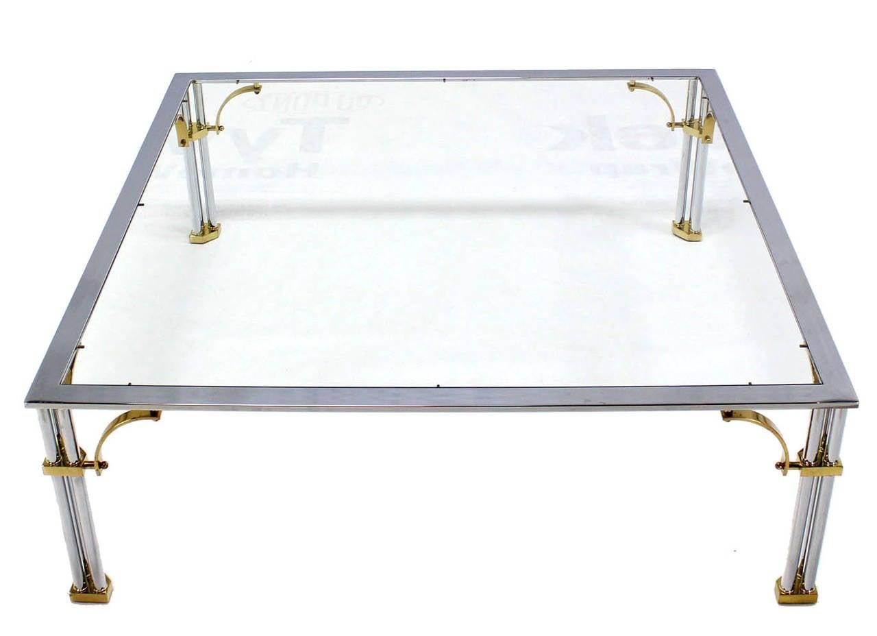 EstablishedLines Large Square Italian Mid Century Modern Brass Chrome Glass Top Coffee Table MINT