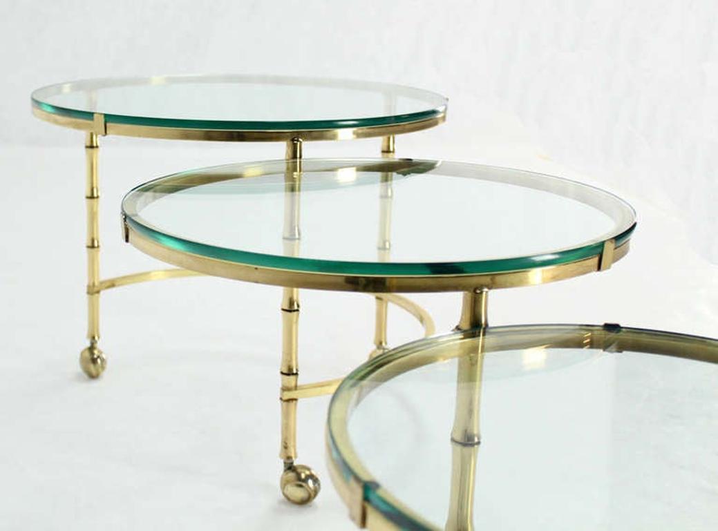 EstablishedLines Heavy Solid Bronze Faux Bamboo Expansion Round Nesting Coffee Side Tables MINT!