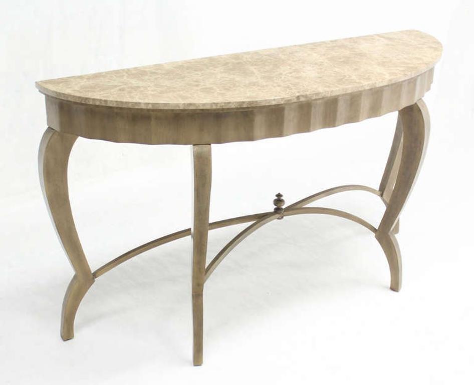 EstablishedLines Large Art Deco Silver Leaf Metal Forged Marble-Top Demilune Console Table MINT!