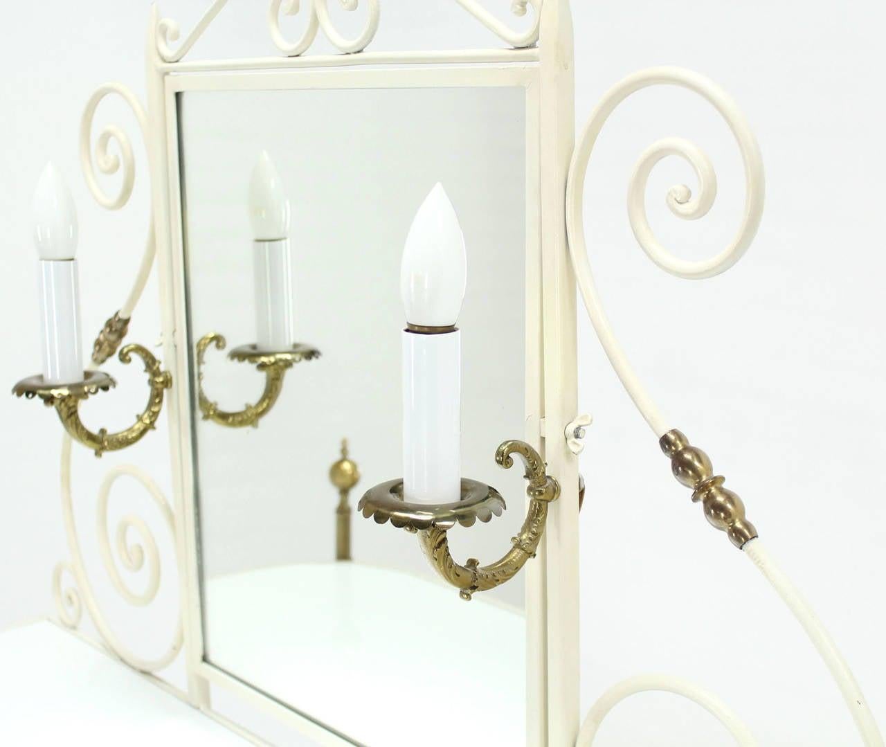 EstablishedLines Decorative Vanity Dressing Table Milk Glass Top Metal Scroll Brass Hardware