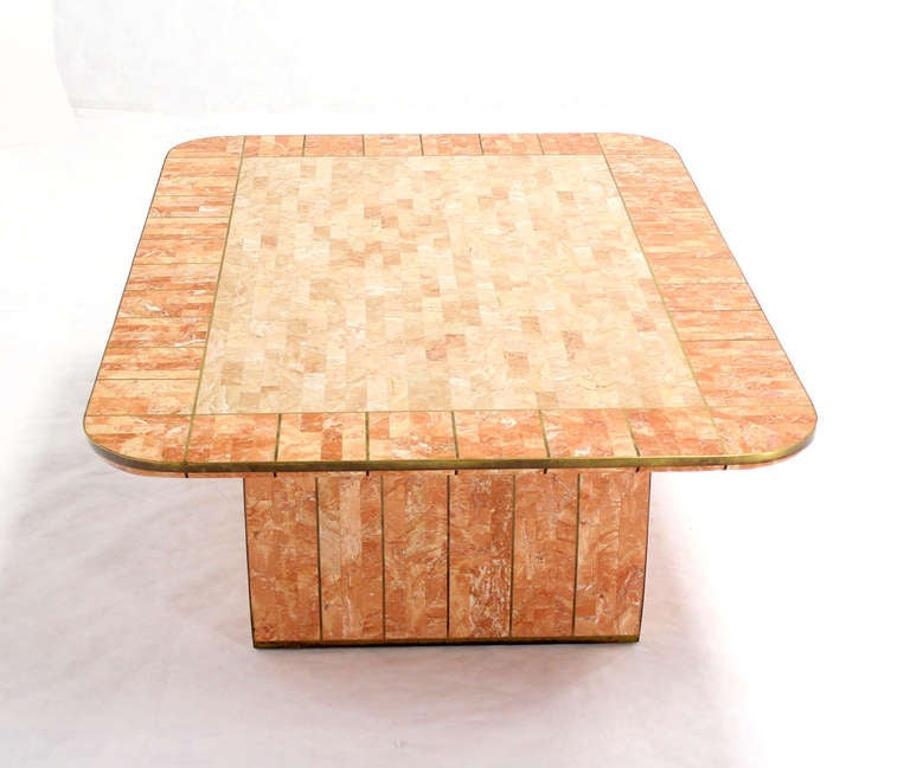 EstablishedLines Maitland Smith Tessellated Stone Brass Mid Century Modern Rectangle Coffee Table