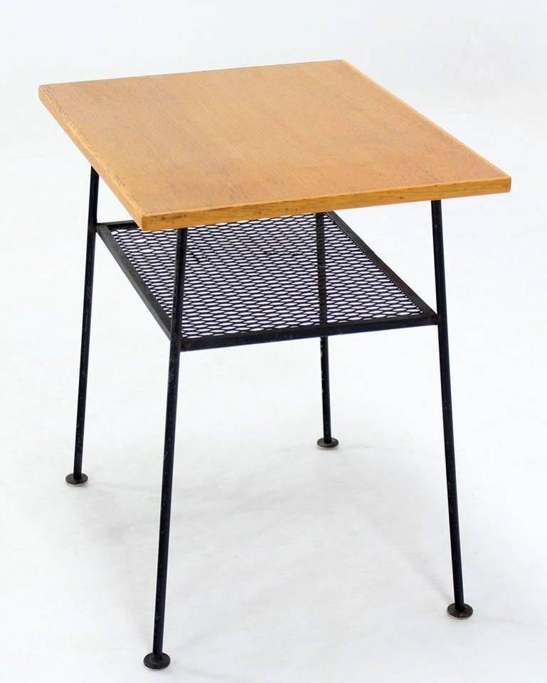 EstablishedLines Mid Century Modern Mesh Shelf Wire Legs Side or End Lamp Occasional Table Stand