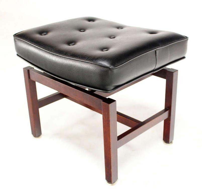 EstablishedLines Mid-Century Modern Black Vinyl Upholstered Oiled Walnut Bench by Risom