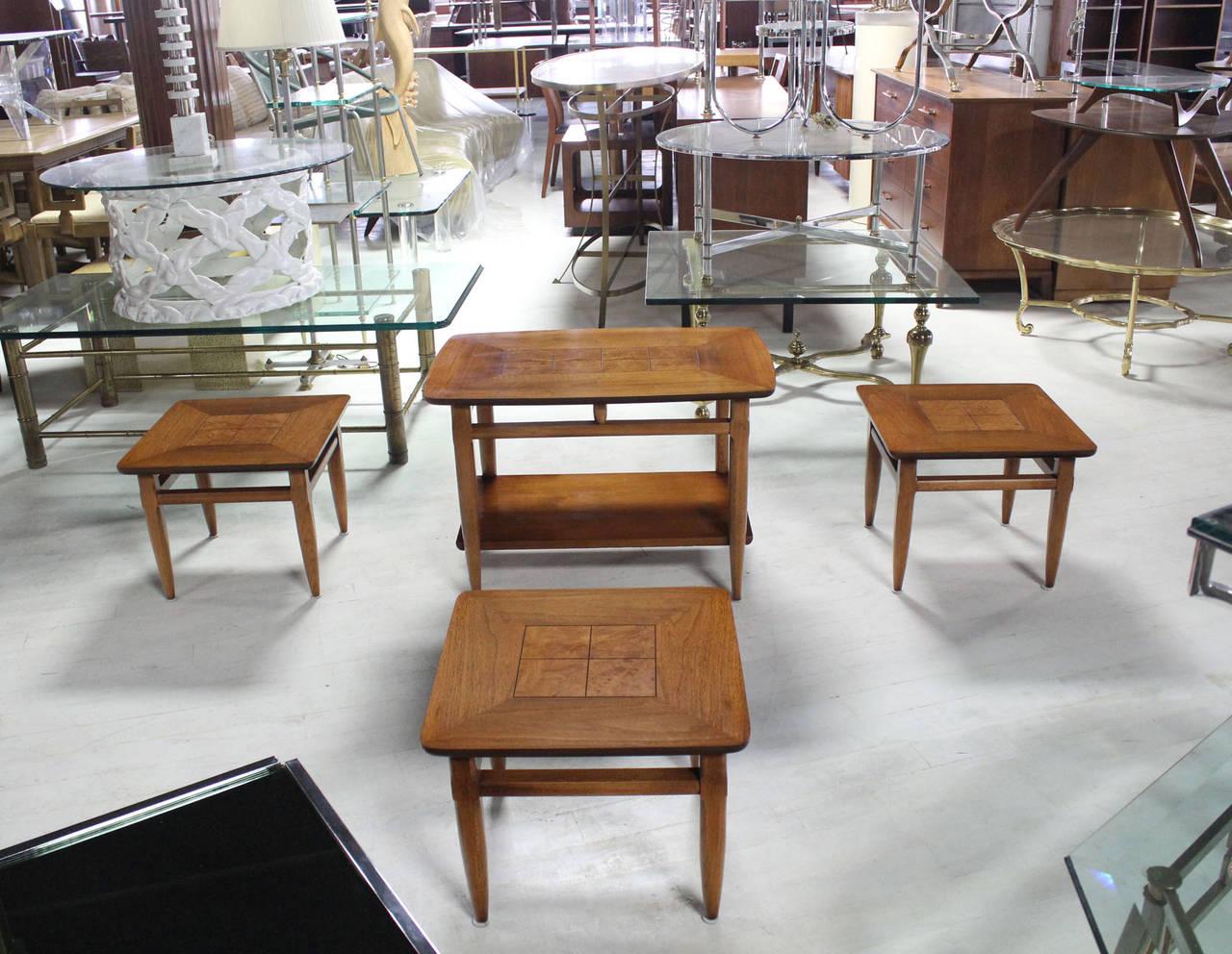 EstablishedLines Set 3 Three American Burl Walnut Square End Side Occasional Tables Stands MINT!