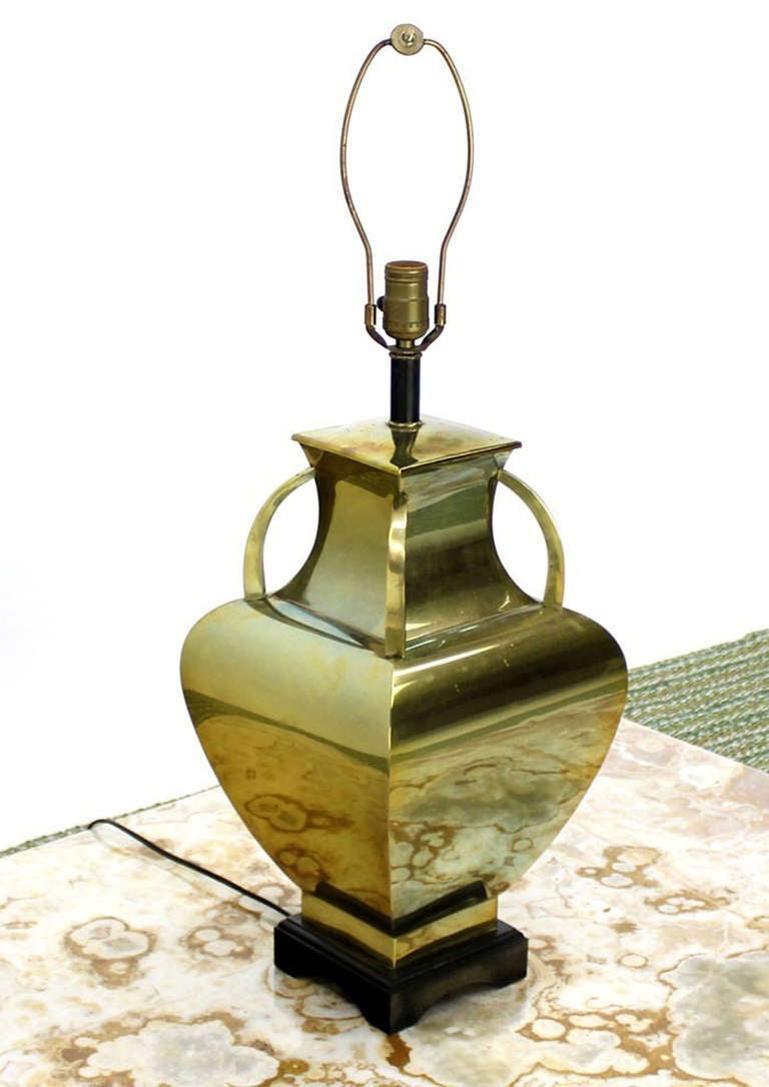 EstablishedLines Mid Century Modern Polished Brass 4 Handles Square Jug Shape Table Lamp MINT!