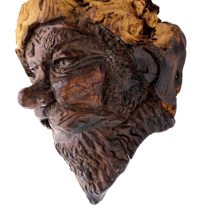 EstablishedLines Very Fine Detailed Burl Wood Carving of an Elf or Gnome Face Wall Sculpture MINT