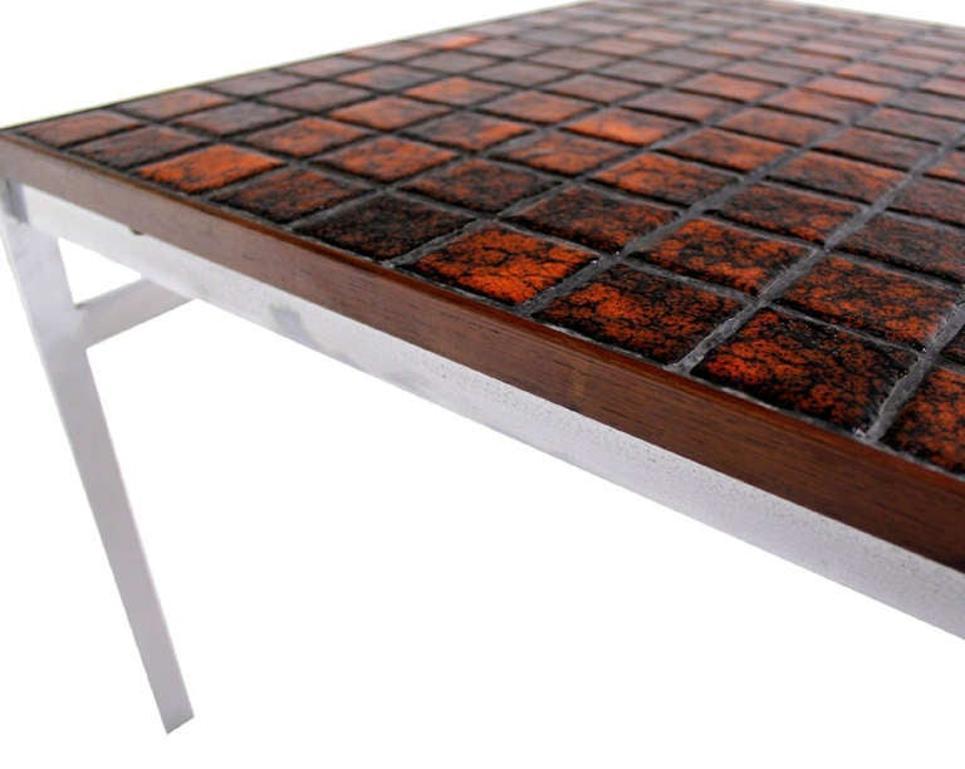 EstablishedLines Danish Modern Chrome Base Tile Mosaic Rosewood Top Square Coffee Side Table MINT