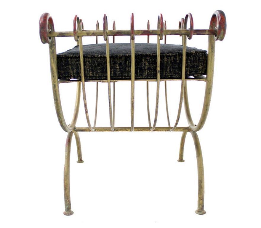 EstablishedLines Mid Century Modern U Shape Gilt Wrought Iron Window Bench NEW Upholstery MINT!