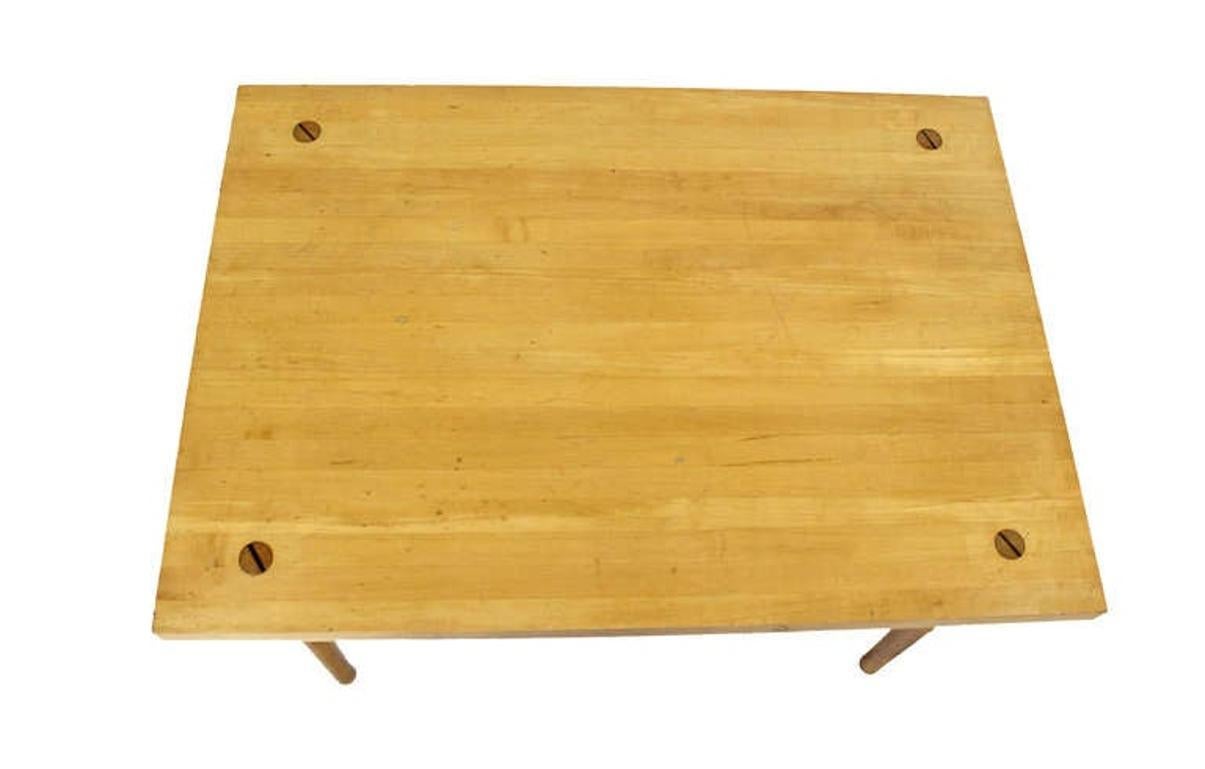 Solid Maple 2" Thick Butcher Block Top Tapered Dowel Legs Writing Dining Table