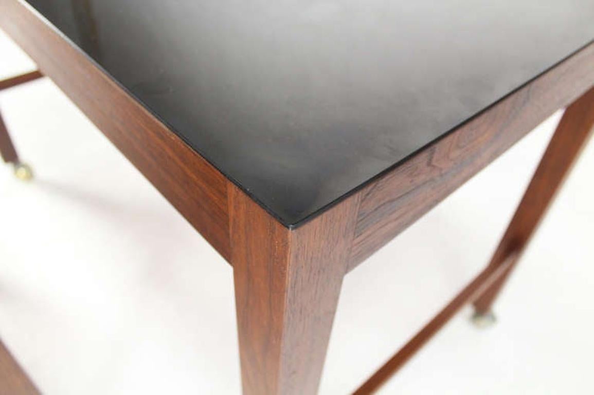 EstablishedLines Pair Set Danish Mid Century Modern Walnut Base Black Laminate Nesting Table MINT