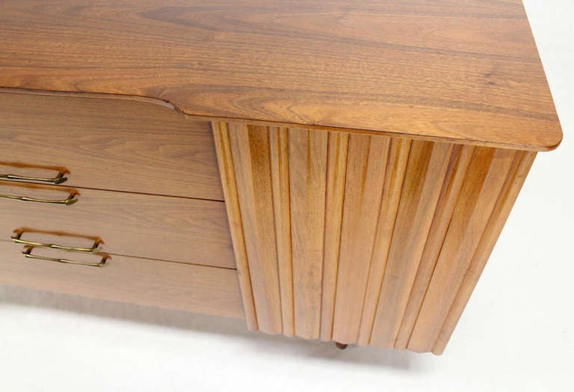 EstablishedLines Danish Mid Century Modern Long Walnut Dresser Super Clean 3 Drawers Two Doors