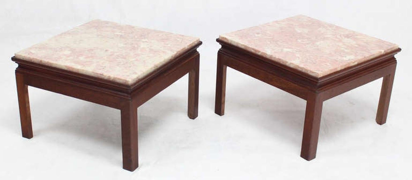 EstablishedLines Mid-Century Modern Pair Low Profile Square Marble Top Side End Tables Stand MINT