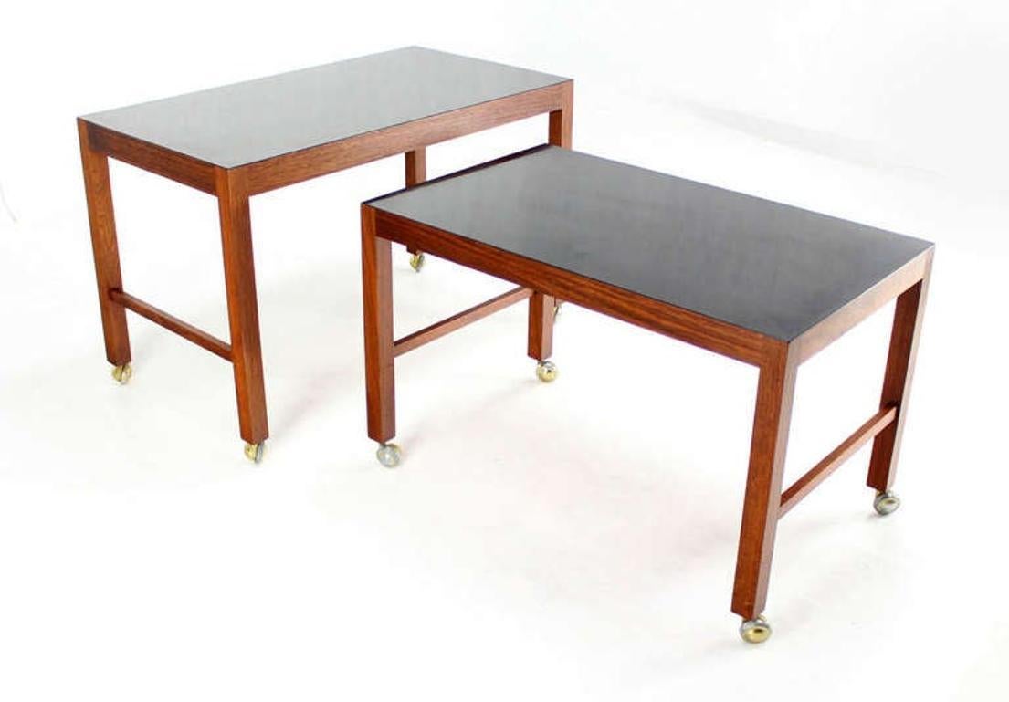 EstablishedLines Pair Set Danish Mid Century Modern Walnut Base Black Laminate Nesting Table MINT