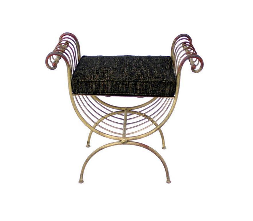 EstablishedLines Mid Century Modern U Shape Gilt Wrought Iron Window Bench NEW Upholstery MINT!