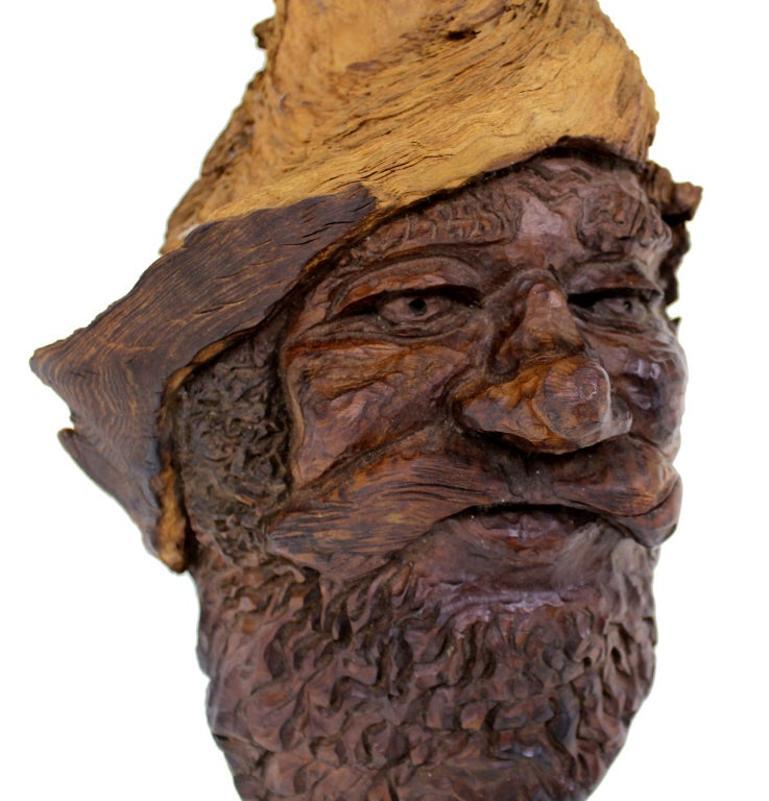 EstablishedLines Very Fine Detailed Burl Wood Carving of an Elf or Gnome Face Wall Sculpture MINT