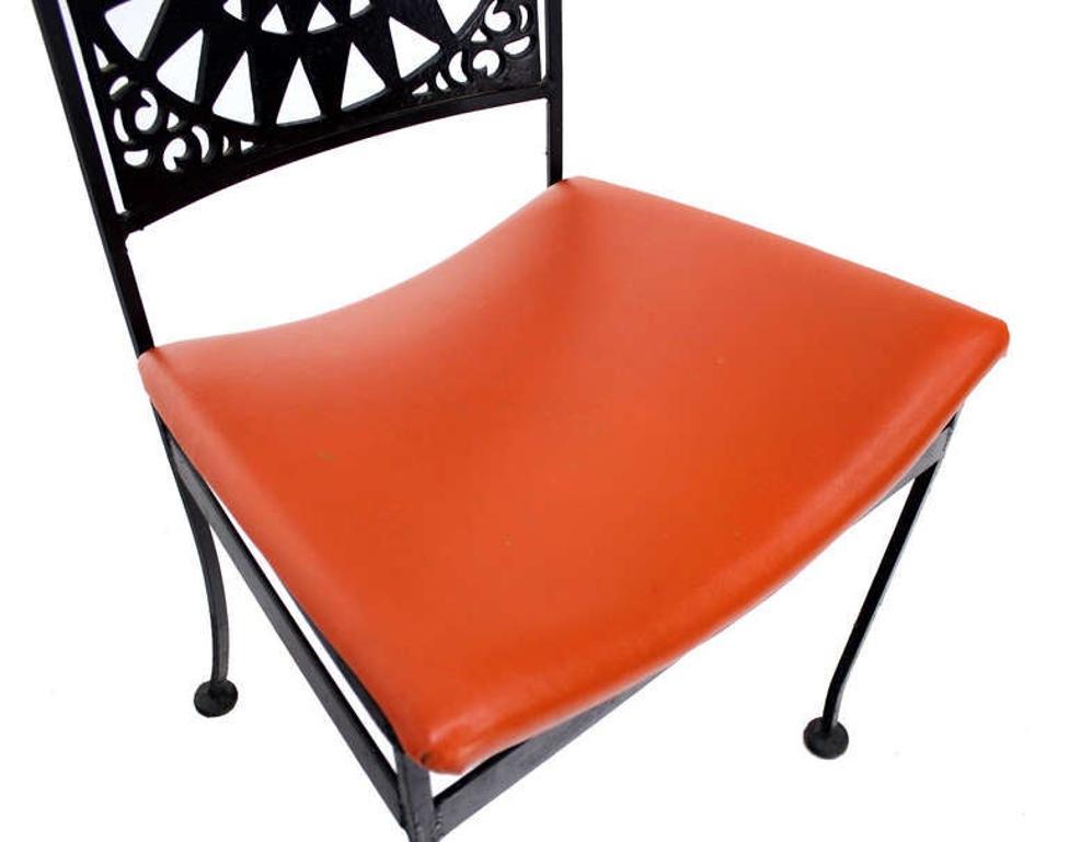 EstablishedLines Thick Steel Chair Pierced Sun Sunburst Design Back Mid-Century Modern MINT!