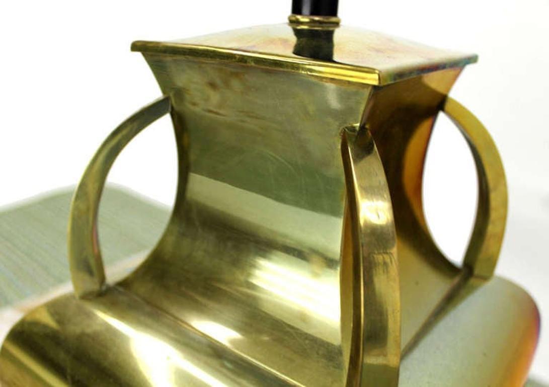 EstablishedLines Mid Century Modern Polished Brass 4 Handles Square Jug Shape Table Lamp MINT!