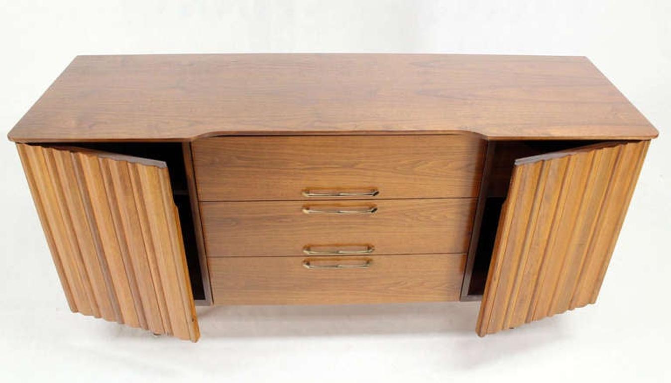 EstablishedLines Danish Mid Century Modern Long Walnut Dresser Super Clean 3 Drawers Two Doors