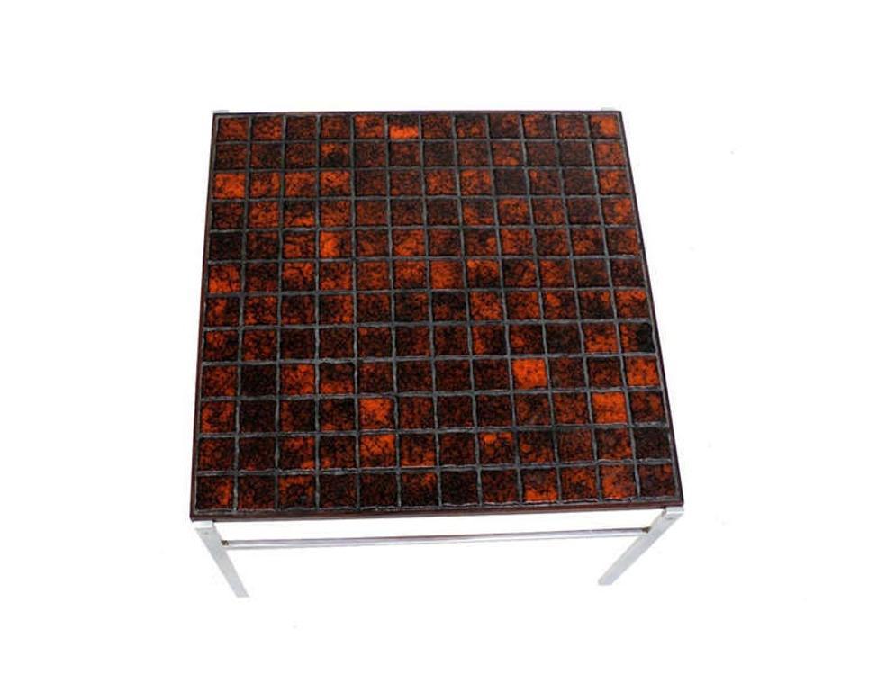 EstablishedLines Danish Modern Chrome Base Tile Mosaic Rosewood Top Square Coffee Side Table MINT