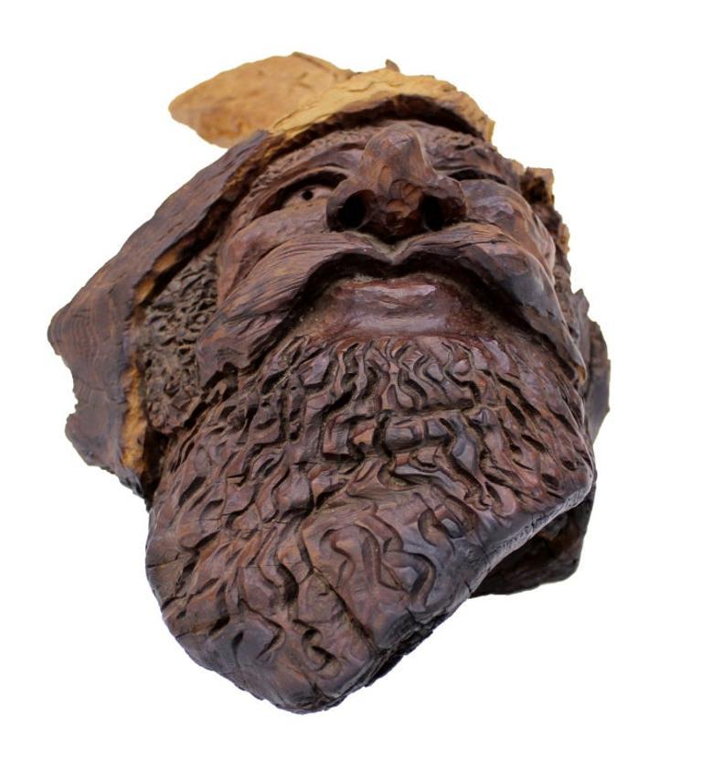 EstablishedLines Very Fine Detailed Burl Wood Carving of an Elf or Gnome Face Wall Sculpture MINT