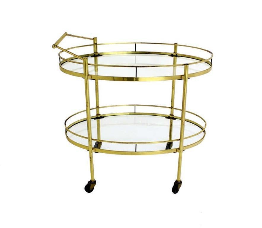 EstablishedLines Mid Century Modern Solid Brass Oval Tea Cart Rolling Bar