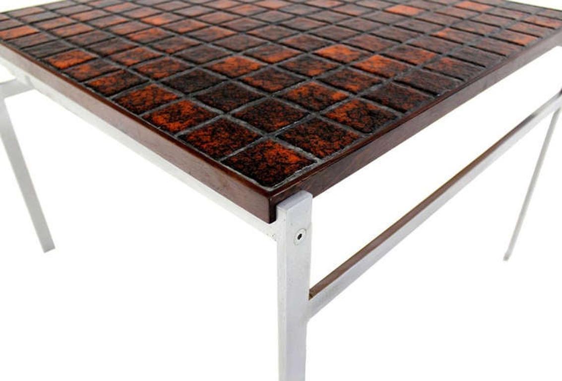EstablishedLines Danish Modern Chrome Base Tile Mosaic Rosewood Top Square Coffee Side Table MINT