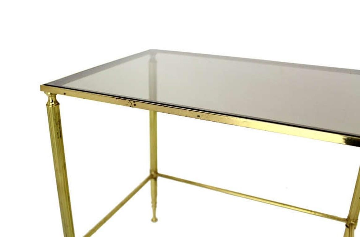 EstablishedLines Solid Brass Smoked Glass Set of Three Nesting Stacking Side Occasional Tables