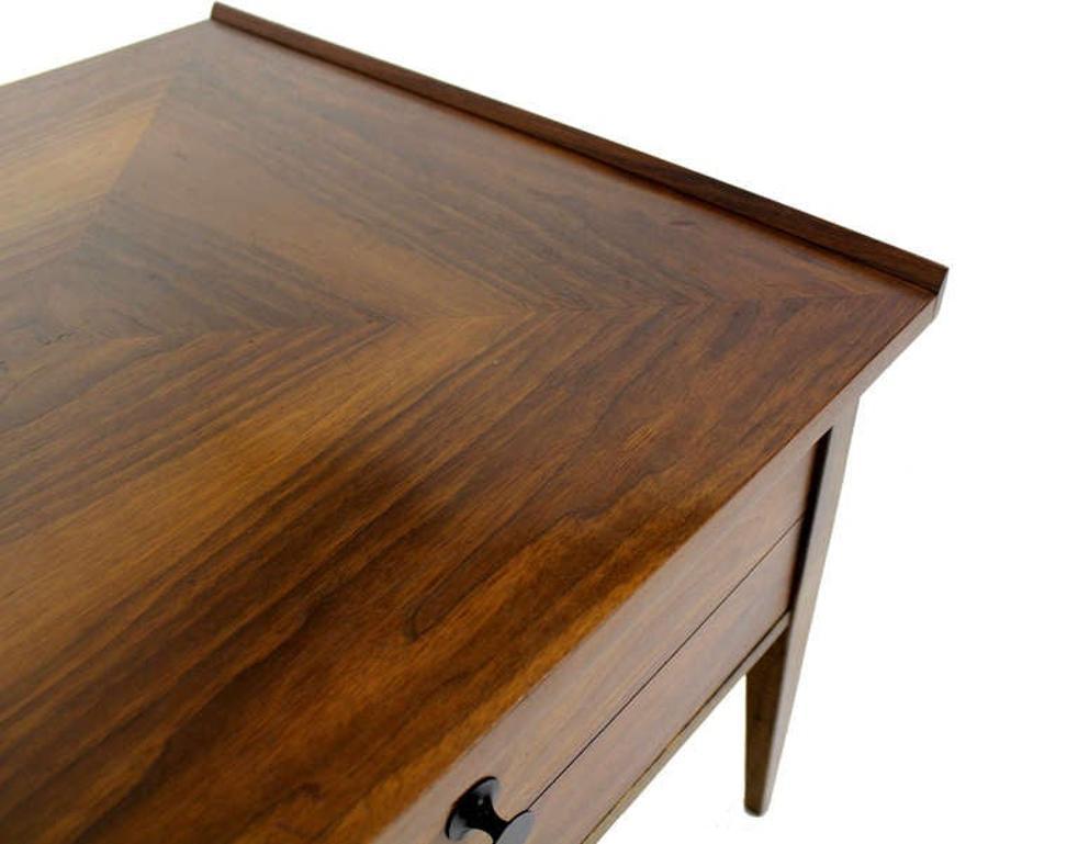 EstablishedLines Pair Large Square Raised Rolled Edge Danish Mid Century Modern Walnut End Tables