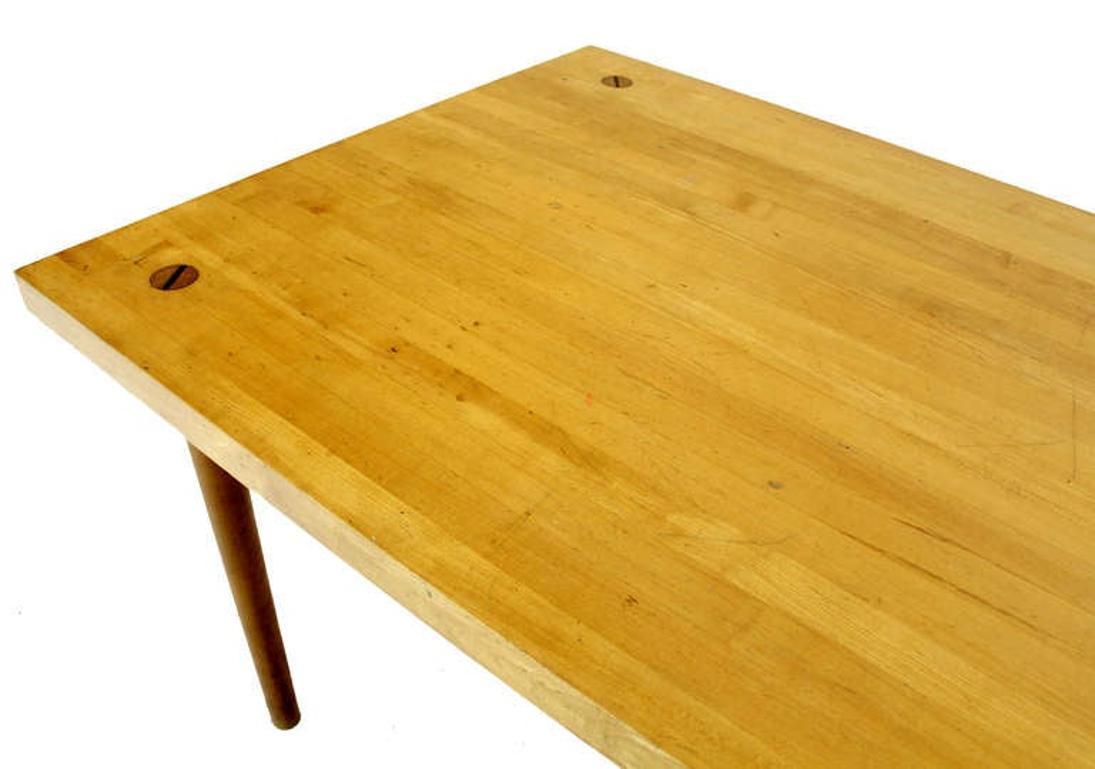 Solid Maple 2" Thick Butcher Block Top Tapered Dowel Legs Writing Dining Table