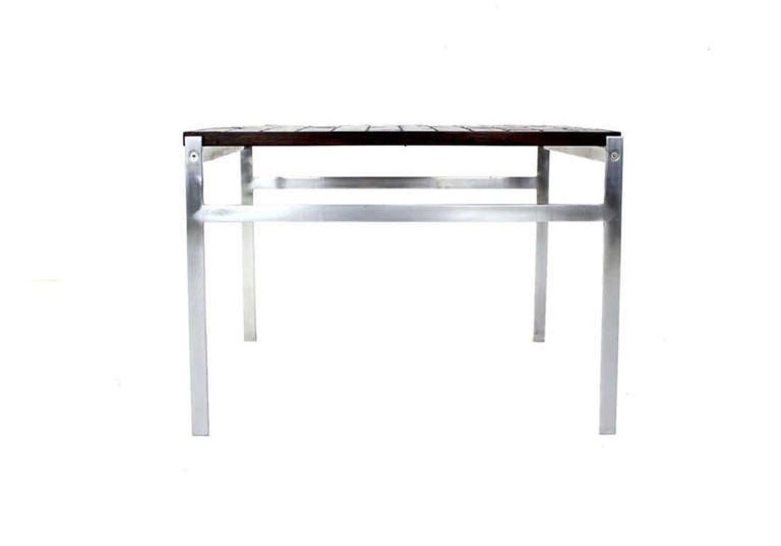EstablishedLines Danish Modern Chrome Base Tile Mosaic Rosewood Top Square Coffee Side Table MINT