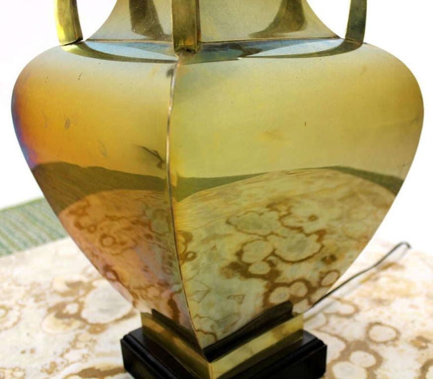 EstablishedLines Mid Century Modern Polished Brass 4 Handles Square Jug Shape Table Lamp MINT!